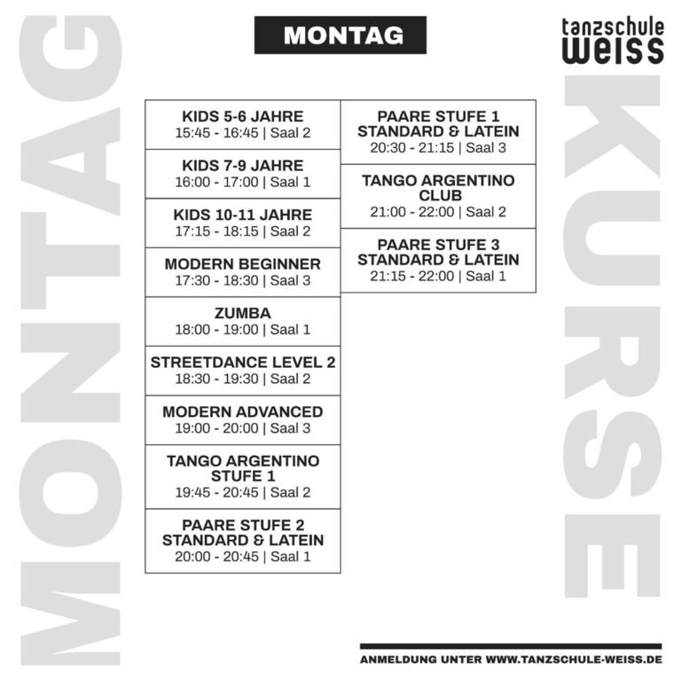 Tanzschule Weiss Offenbach Tagesbelegung Montag