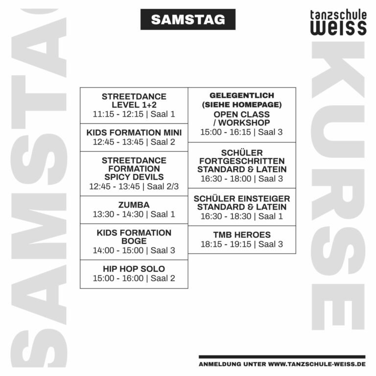 Tanzschule Weiss Tagesplan Samstag